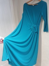 Beautiful Gray & Osbourn Teal Blue / Green 3/4 sleeve Midi Bow Dress Stretchy 14