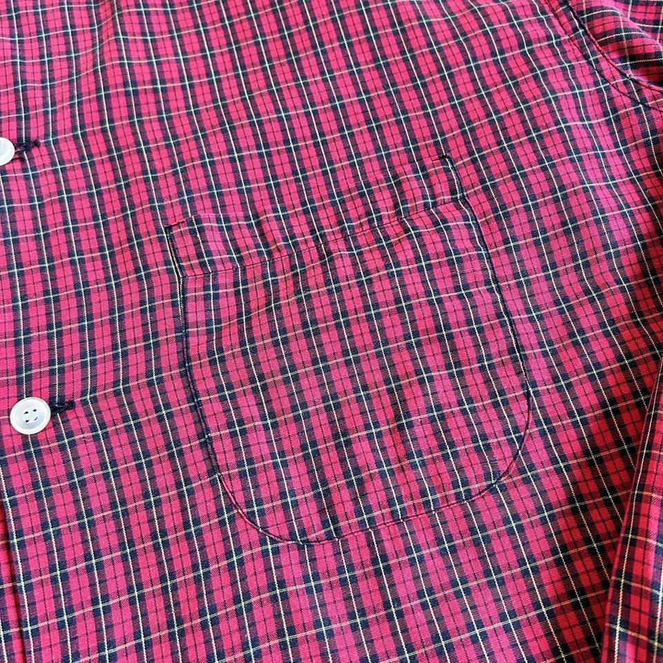Vintage 1950s Manhattan ‘Ivy Man’ Plaid Cotton Loop Collar Shirt Sz XL - Red - Image 3 of 4