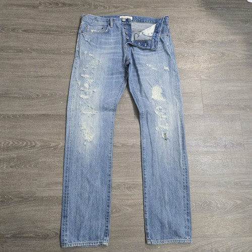 Gap Kaihara Selvedge Jeans Men 34x34 Slim Blue Denim Button Fly Distressed Faded - Picture 10 of 17