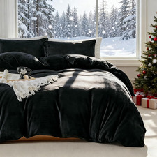 Luxury Black Velvet Oversized King Duvet Cover Set, 3Pcs Ultra Soft
