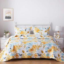 Floral Quilt King Size, Soft Durable Quilted Bedspread Lightweight Comforter Rev