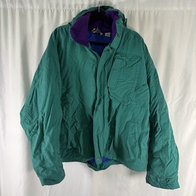 Vintage Lacoste Windbreaker Jacket Men's Large Green Hooded Polyester Insulation