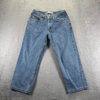Lee Jeans Mens 34x26 Blue Cotton Denim Straight Cropped Relaxed Workwear Faded