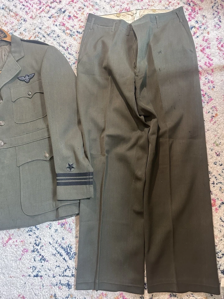 Vtg Original WWII USN Green Aviator Pilot Uniform Blazer & Pants - Image 3 of 4