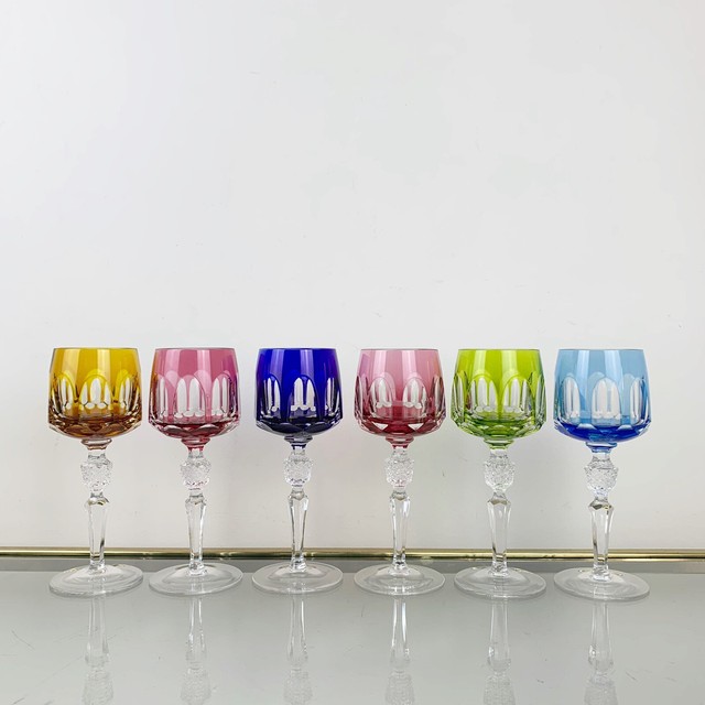 Set Of 6 Crystal Nachtmann Antika Cut To Clear Red Green Blue Wine Glasses eBay