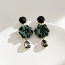 Green Flower Dangle Drop Earrings for Women