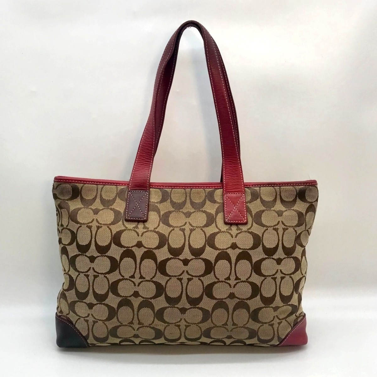 Coach Signature Canvas & Red Leather Trim Tote Bag 6082 | eBay