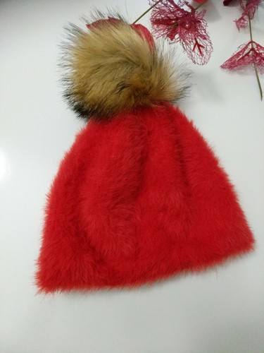 ORANGE Beanie Faux Fur Pom Pom 