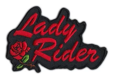 Motorcycle Biker Jacket/Vest Patch - Lady Rider w/Red Rose - Female, Lady Biker