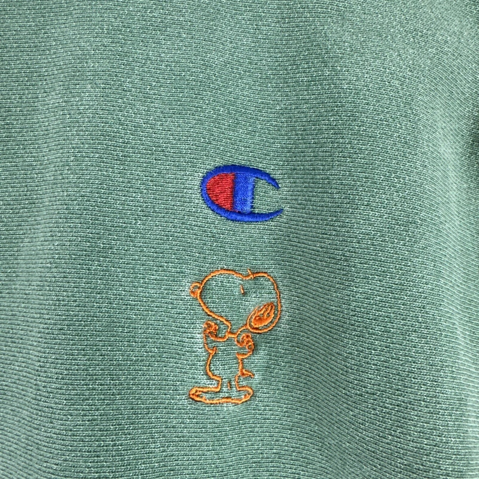 Champion Sudadera con Capucha Tejido Inverso Talla M Verde Manga Larga Snoopy Peanuts Pesado Cálido Foto 4 de 4