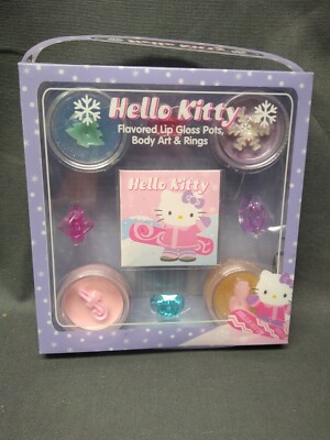Vintage Hello Kitty Flavored Lip Gloss Pot Body Art And Rings Sanrio