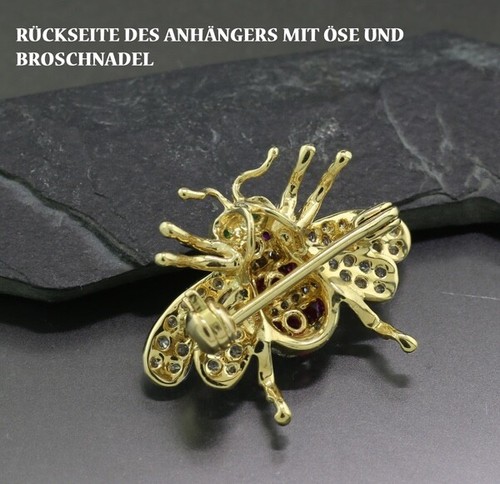Wert € 1.900 Bienen Anhänger / Brosche Rubine Brillanten Smaragde 750er Gelbgold - Bild 3 von 5
