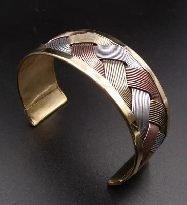 Kupfer Messing Armband Armreif - Drei Metalle geflochten - Nepal Tibet - Bild 1 von 2