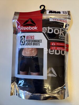 Reebok Mens Performance Boxer Briefs 3-Pack Black/SMALL