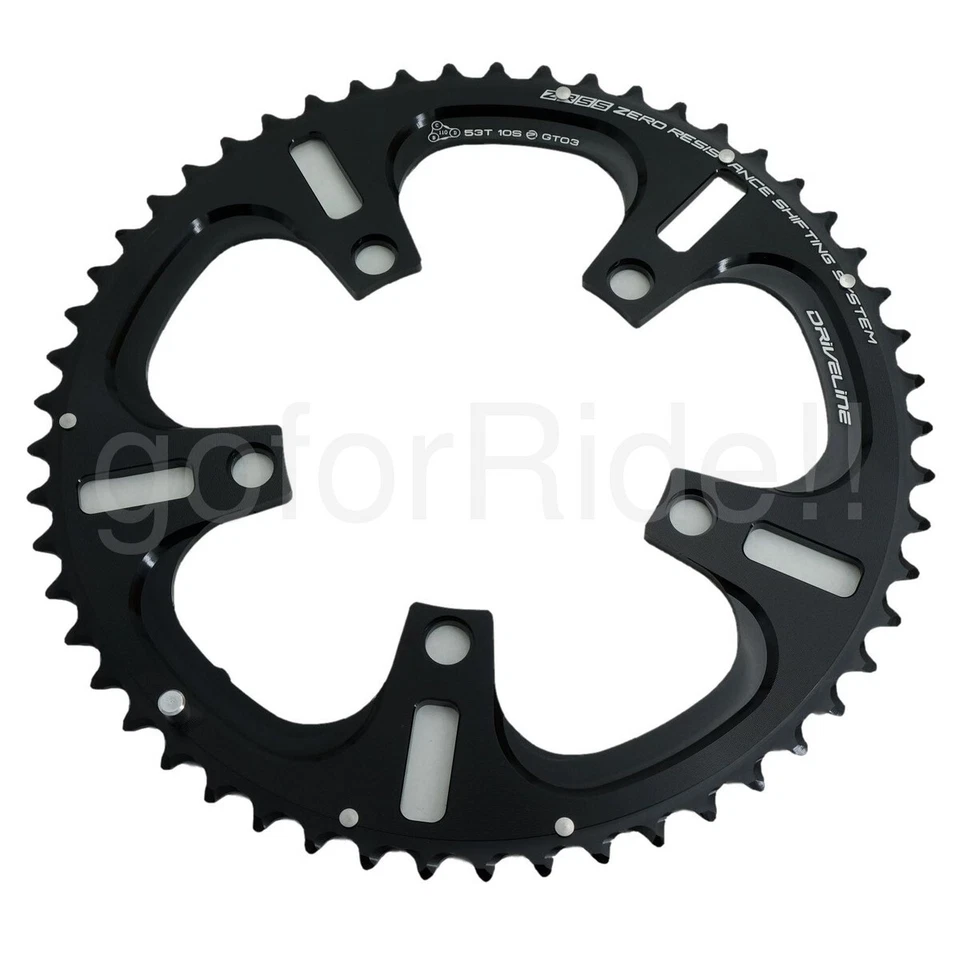 Plato DRIVELINE 53T CX/Bicicleta de Carretera 7075 AL BCD 110, Negro/Plateado, para 2x10 Velocidades Foto 4 de 4