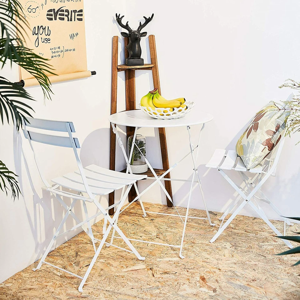 Conjunto bistrô pátio aço 3 peças conjunto de móveis para área externa mesa redonda dobrável e cadeiras - Imagem 4 de 4