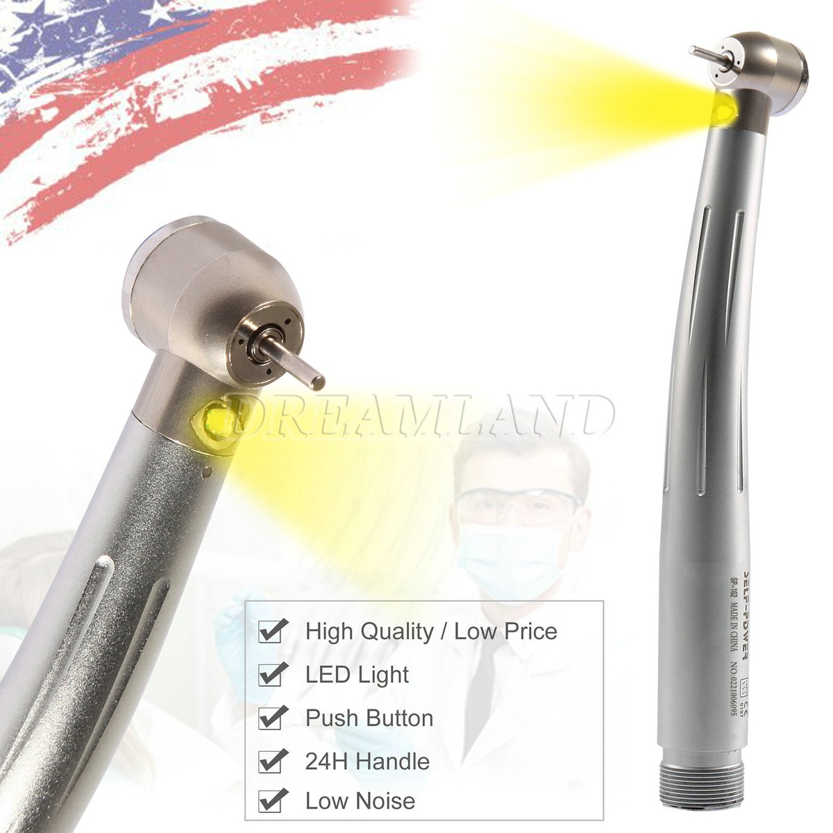 Dental High Speed LED Fiber Optic Handpiece - E-Generator, NSK Style, 2H/4H, Autoclavable-1322516