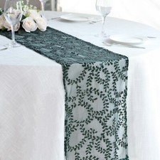 12x108 in Tulle Embroidered Leaves Vines Sequins TABLE RUNNER Party Decorations
