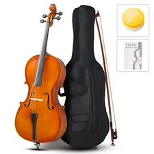 3/4 Full Size BassWood Cello Set with Bag for Kids & Adults Natural Color
