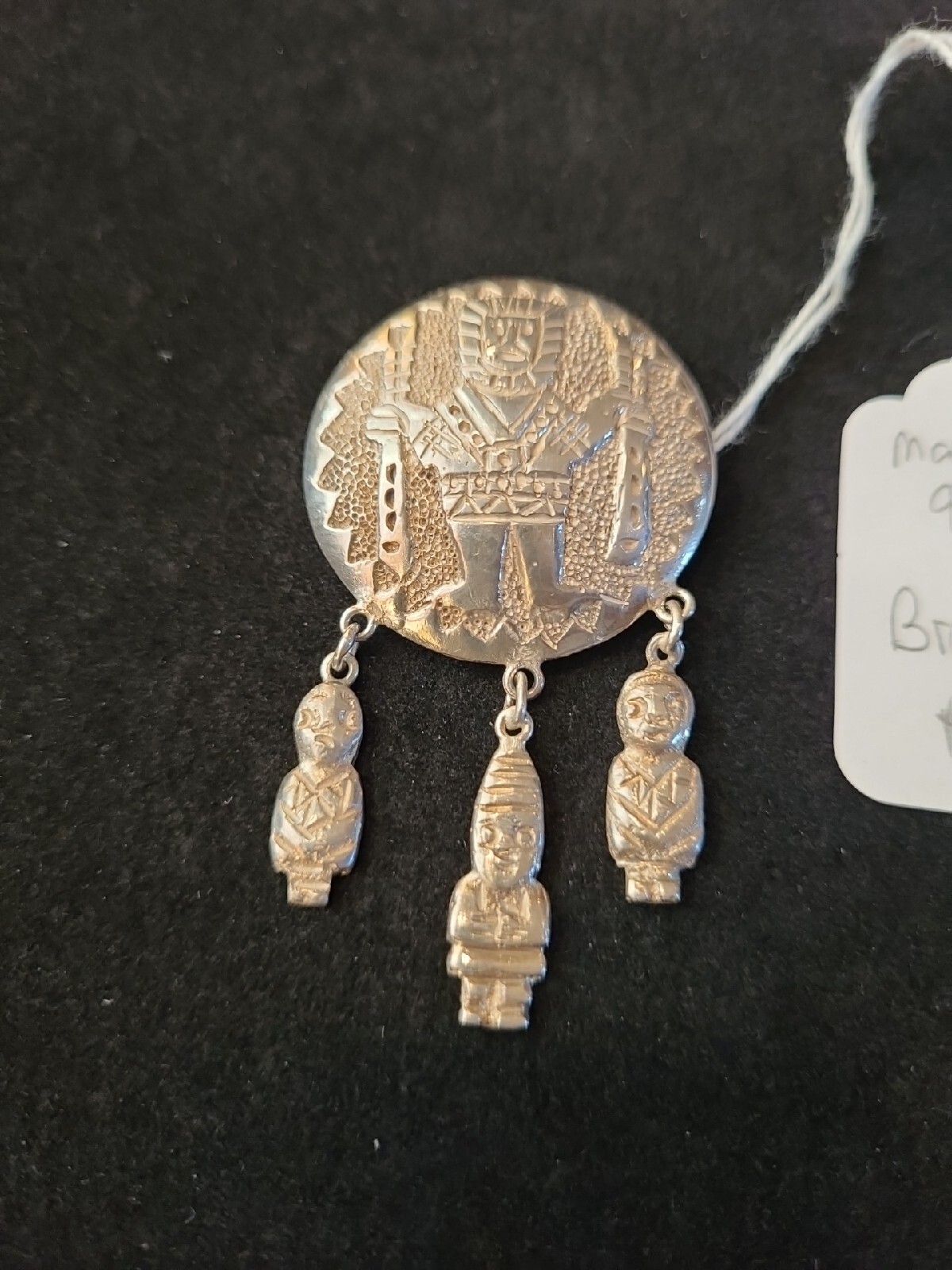 Vintage Solid 900 Silver Peruvian Aztec Mayan Bro… - image 1