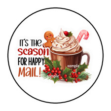 30 CHRISTMAS HAPPY MAIL STICKERS ENVELOPE SEALS LABELS 1.5" ROUND SMALL BUSINESS