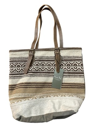 Myra Cotton Blanket & Upcycled Leather Shoulder Tote Bag Purse Handcrafted Large