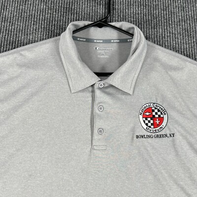 Champion Polo Shirt Mens 2XL XXL Gray Corvette Museum Kentucky Short Sleeve