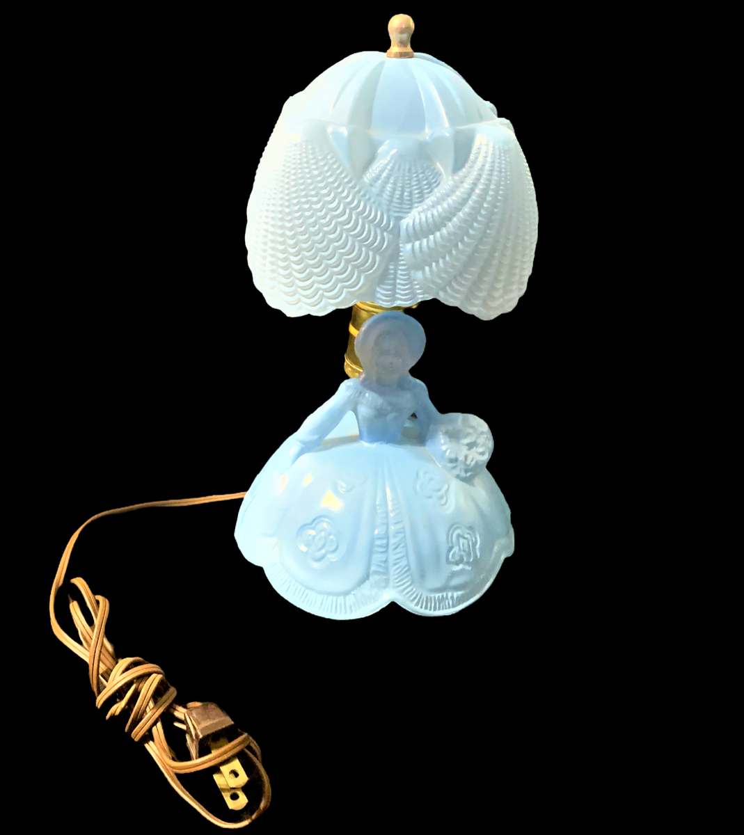 Vintage Southern Belle Blue Boudoir Powder Jar Lamp, Circa 1930's