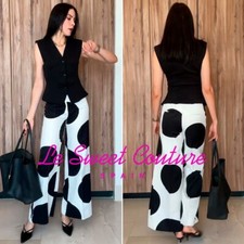 ZARA WOMAN SS25 BLACK/ WHITE ZW COLLECTION POLKA DOT WIDE-LEG PANTS 2068/557/084