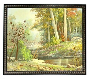 Country-Stream-Forest-Landscape-20-x-24-Art-Oil-Painting-on-Canvas-w-Wood-Frame