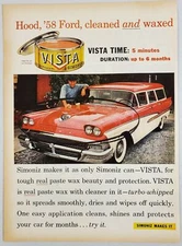 1958 Print Ad Simoniz Vista Car Wax '58 Ford Station Wagon Gleams