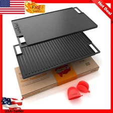 Cast Iron Reversible Grill Plate 18 Inch Flat Skillet Griddle Pan Rectangular