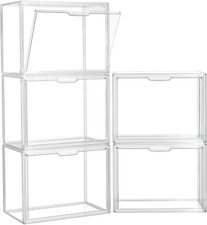 Clear Storage Bins with Lids, 5 Pack Acrylic Display Case with Magnetic Door for