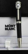 Montblanc Limited Edition Ball Pen-Black Ink, Black & Silver Body, And Wolf Clip