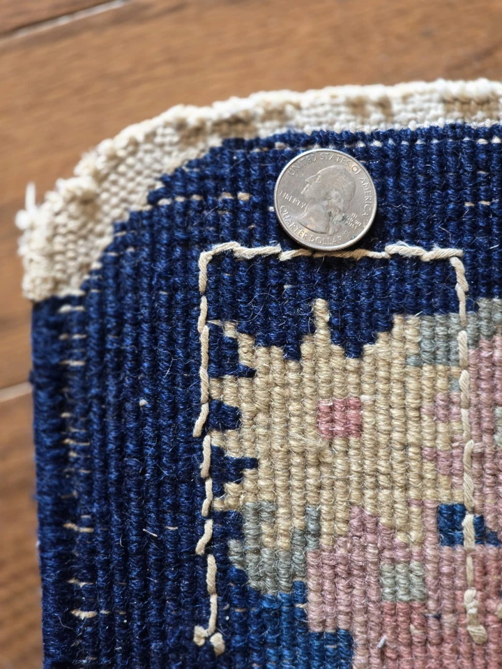 Alfombra china antigua Art Deco azul marino floral 2x4 Foto 3 de 4