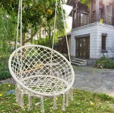 Poltrona Sospesa Amaca Dondolo Intrecciata in Tessuto Beige uso Interni Esterni