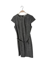 H&M Womens Gray Check Back Zip Belted Short Sleeve Shift Dress Size M new