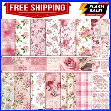 24 Sheets Pink Flower Scrapbook Paper 12x12, Double Sided Rose Patterned Pape...