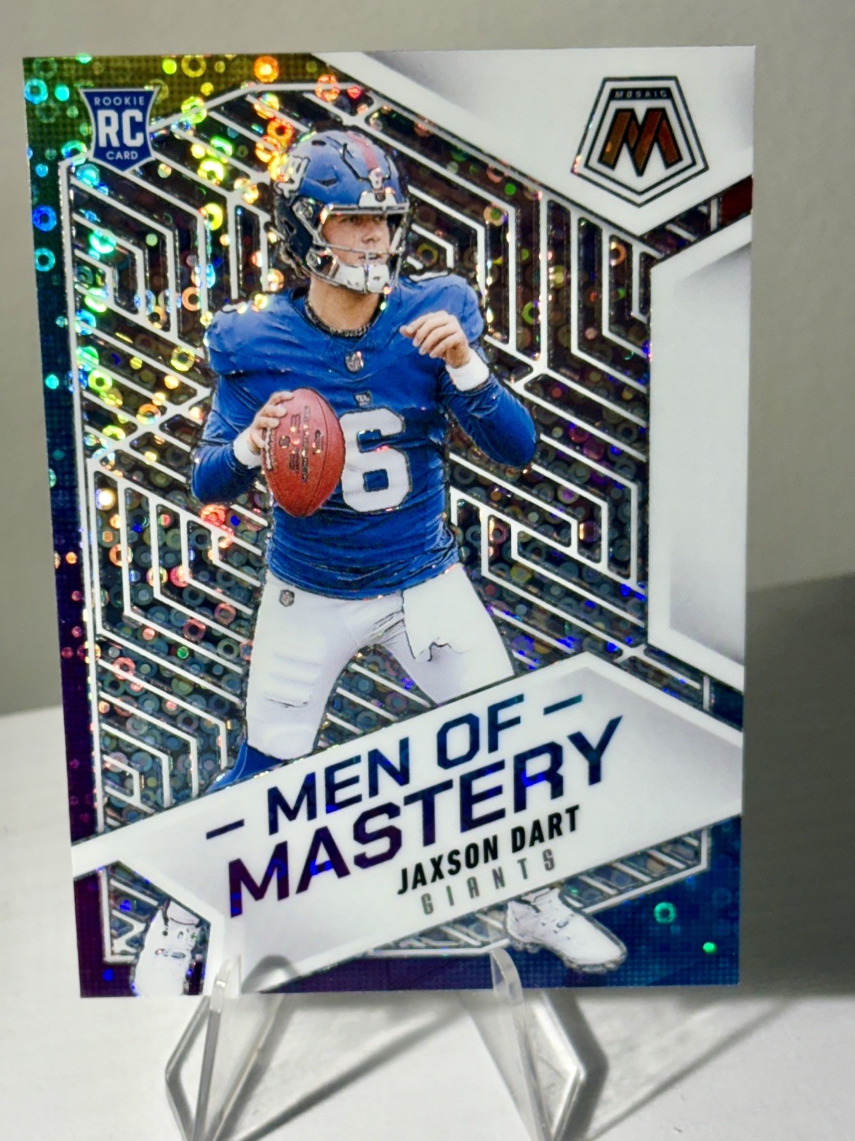 2025 Mosaic Jaxson Dart Men Of Mastery No Huddle Disco Rookie Giants RC