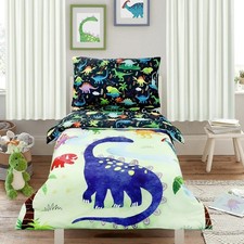 4 Piece Toddler Bedding Set, Ultra Soft and Breathable Cartoon Dinosaur Toddler