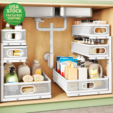 2 Pack 3 Tier under Sink Organizer Adjustable Metal Slide Out Cabinet Shelf