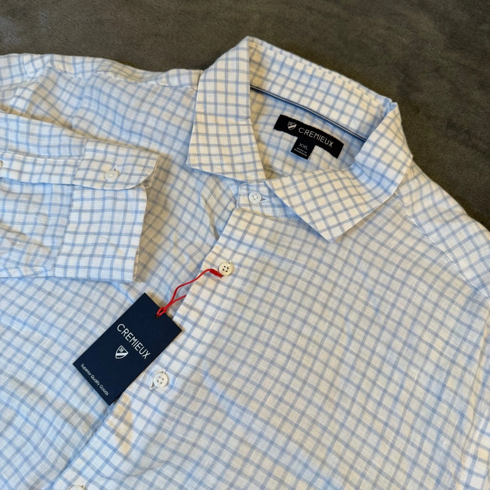 Cremieux French Linen Button Up Shirt Mens XXL Blue White Check Breathable NWT