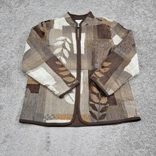 Coldwater Creek Women Brown Tapestry Patchwork Leaf Print Open Front Jacket M