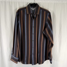 Banana Republic Dress Shirt Men's Large 16 16.5 Brown Striped Button Up Long Sl