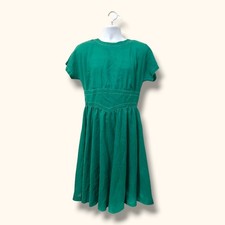 Caron Dress Womens 12 Green Vintage Button Back Fit Flare Short Sleeve
