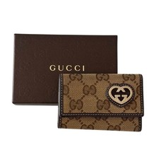 GUCCI 257217 6-Key Case Key Hook Heart Motif GG Pattern GG Canvas Beige