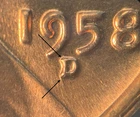 1958 D Lincoln Wheat Cent-"Re-Punched Mint Mark Variety:-(D/D)-(1MM-015)-BU/RED
