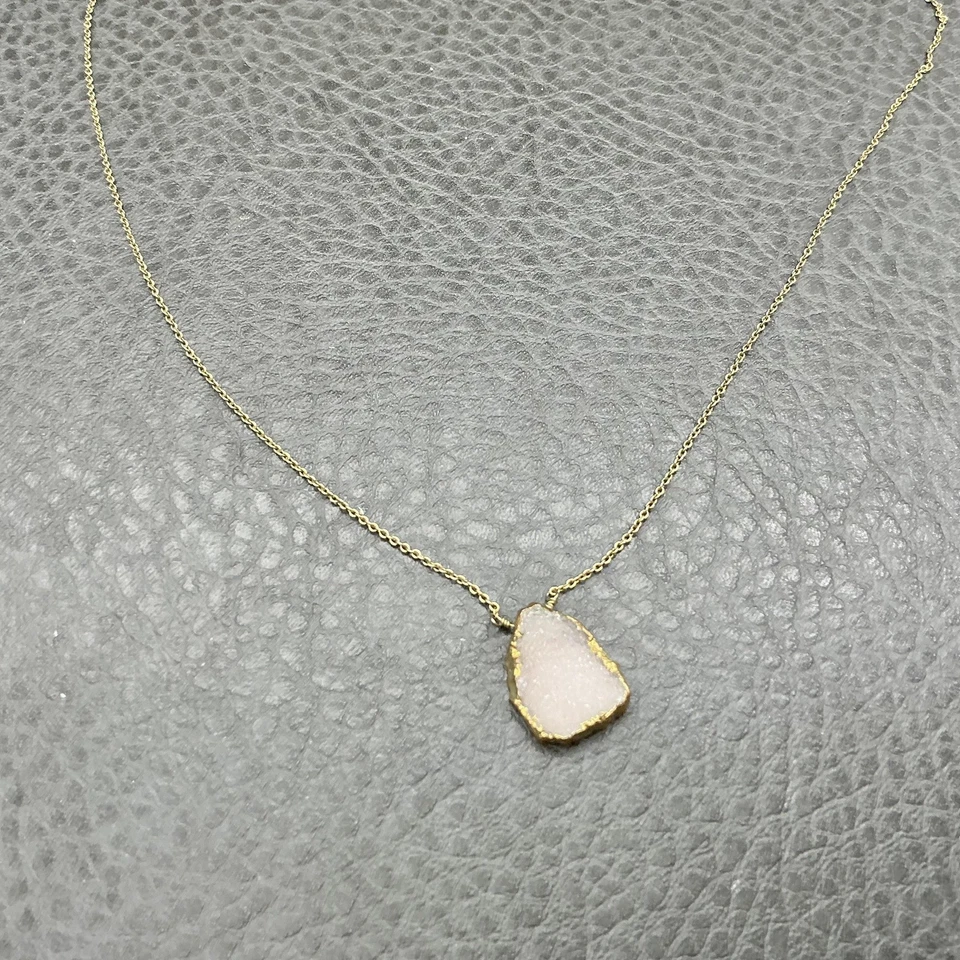 Luna Norte Pink Druzy Geode Stone Pendant Necklace Gold Tone Adjustable Womens - Image 3 of 4