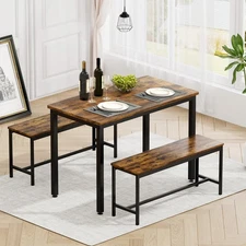 43" Dining Table Benches Set for 4, Modern Space Saving Kitchen Table Chairs ...