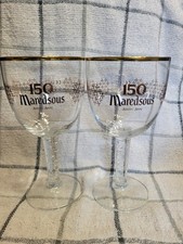Maredous 150 Gold Rimmed Printed Stem Half Pint Glasses X2 Brand New